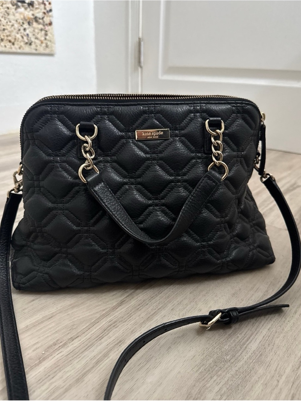Kate Spade New York Quilted Black Leather Satchel Handbag Crossbody